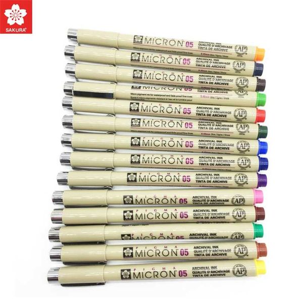 Set of 8-14colors SAKURA Pigma Micron Liner Pen 0.25mm 0.45mm Color Fineliner Drawing Lines Marker Student Art Supplies 211104