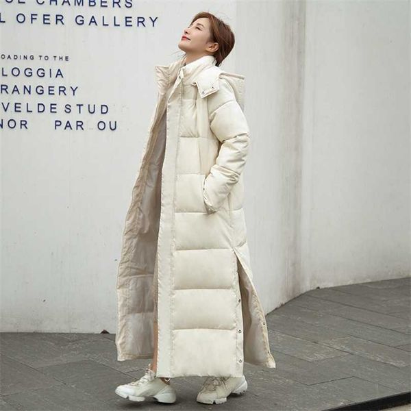 X-long Women&#039;s Parkas Solid Hooded Casual Winter Jacket Women Stand Collar Loose Cotton Padded Thick Coat Ladies 211108