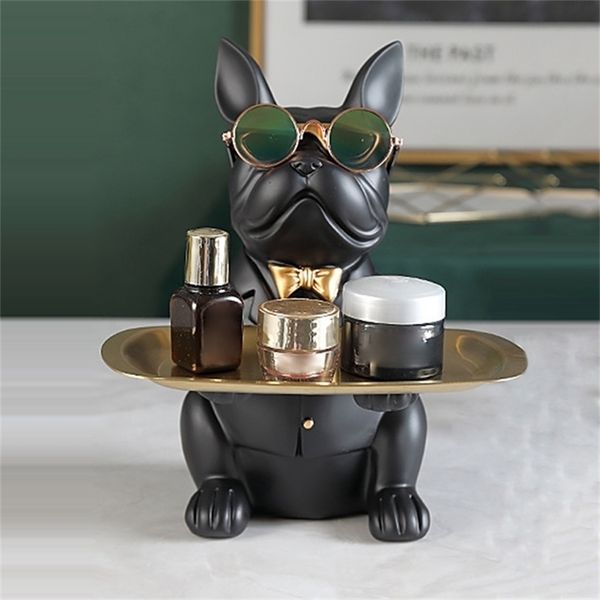 Bulldog Sculpture Table Decoration Multifunction Desk Storage Statue Decorative Coin Bank Home Room Decor Figurine 211108