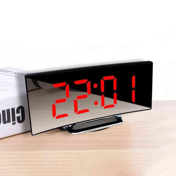 Alarm Clock LED Digital Clock Curved Screen Electronic Desk Clock Snooze Function USB Charging Suitable for Living Room Bedroom 211112
