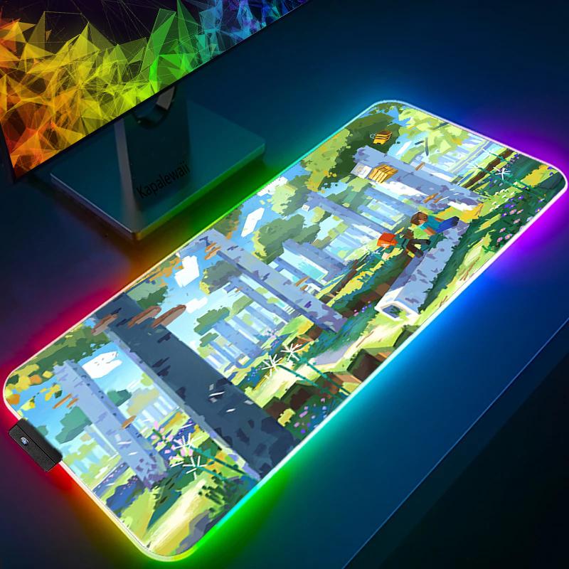 Mouse Pads & Wrist Rests Large RGB Gaming Mine Pad Computer Gamer Laptop Keyboard Mousepad Anime Dungeon Extra Carpet Mat Wite Backlit