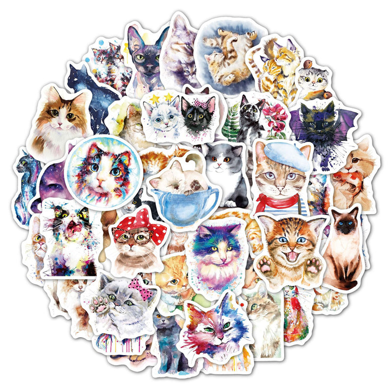 Watercolour Animal Guitar Stickers Cartoon Cute Cats DIY Graffiti Decals For Motorcycle Car Luggage iPad Phone Games Skateboard Notebook Toys Gift D