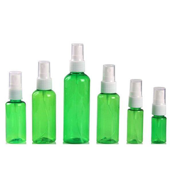 PET Green Plastic Perfume Atomizer Bottles White Press Spray Pump Clear Cover Refillable Bottle Cosmetic Packaging Containers 10ml 15ml 20ml