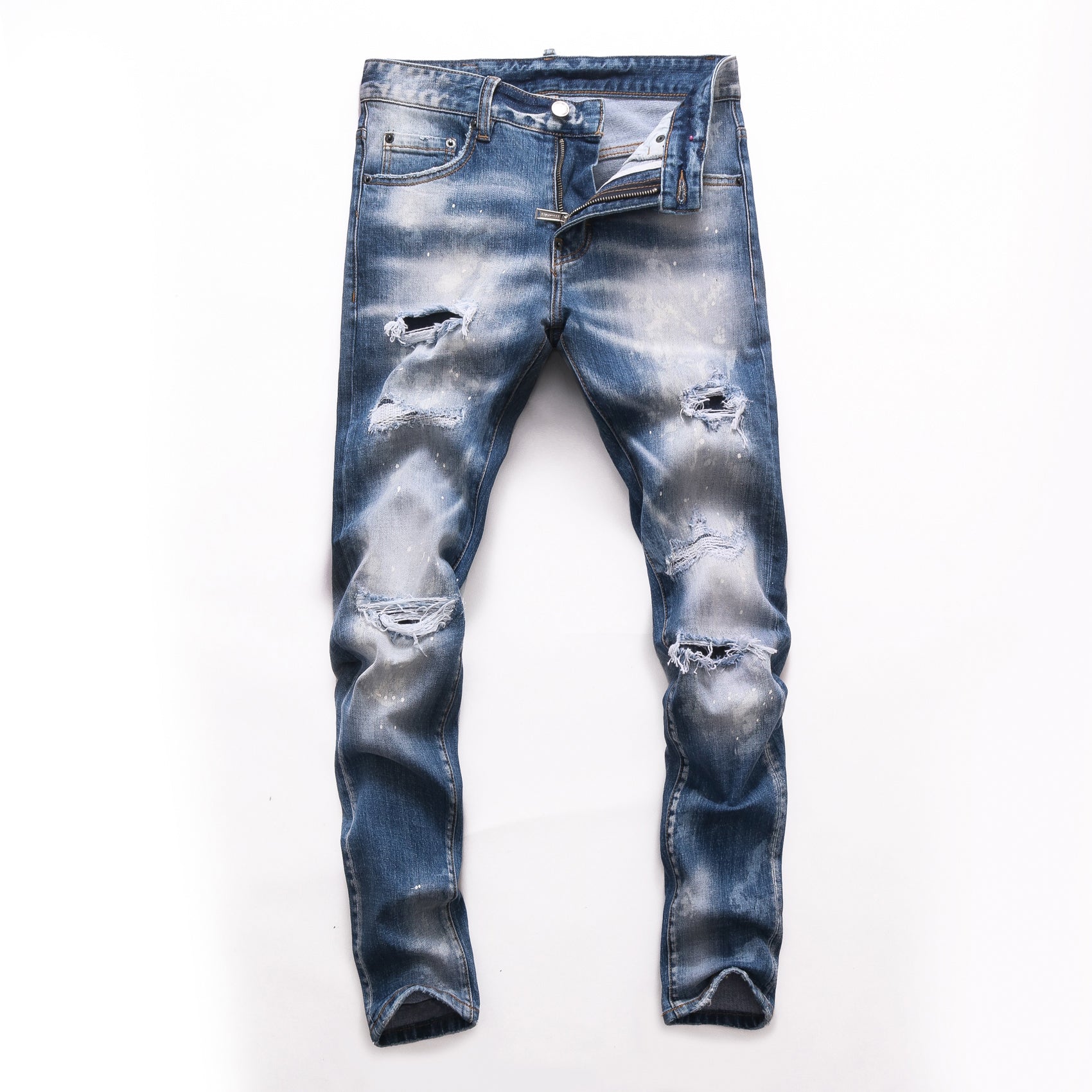 Men Jeans Pant New Model Slim Fit Straight Leg Stretchy Ripped Badge Skinny Men's Denim Pants Regular Cotton Jean Destroyed Hole Clothing Hip H