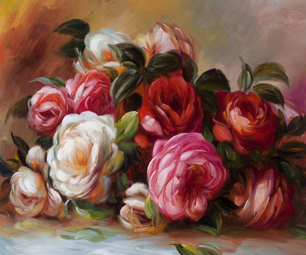 Still Life Flower Oil Painting Discarded Roses by Pierre-Auguste Renoir Classical Canvas Wall Art Pictures Reproduction for Cafe Bar, Kitchen, Hotel
