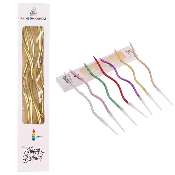 2021 new 6 Piece-creative Threaded Candle Bending Spiral Cake Candles Multicolor Bending Cake Safety Flames For Children&#039;s Birthday