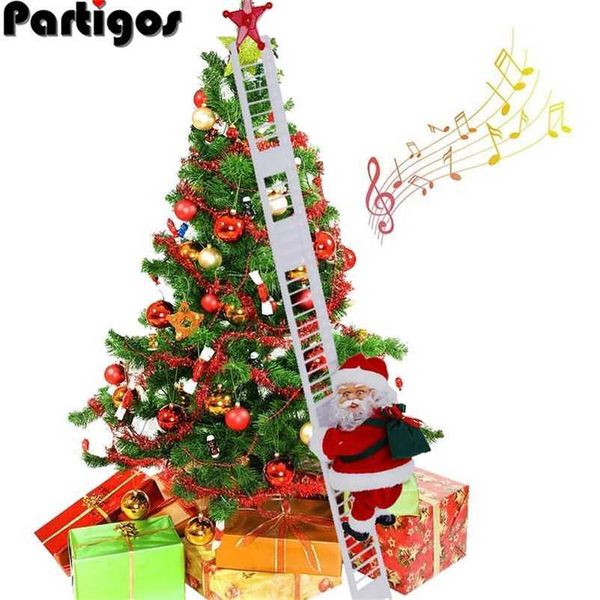 Santa Claus Climbing Ladder Electric Singing Up and Down Santa Claus Ornaments for Christmas Tree Indoor Christmas Decoration 211122
