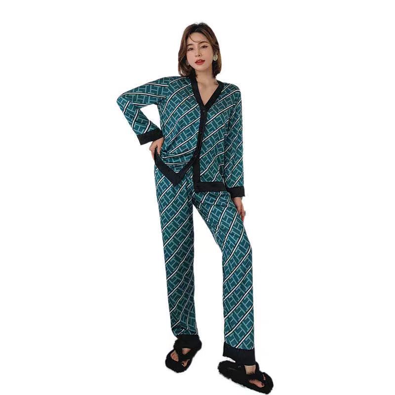 Women&#039;s Sleepwear Womens Pajamas Set V Neck Design Luxury Style Cross Letter Print Sleepwear Silk Like Leisure Home Clothes Nightwear