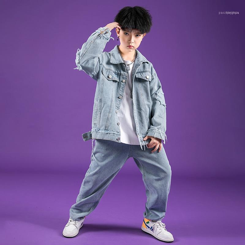Jackets Children Hip Hop Dance Clothing Cool Boys Streetwear Fashion Show Loose Casual Denim Jacket Overcoat Kids Jeans Coat Outerwear1
