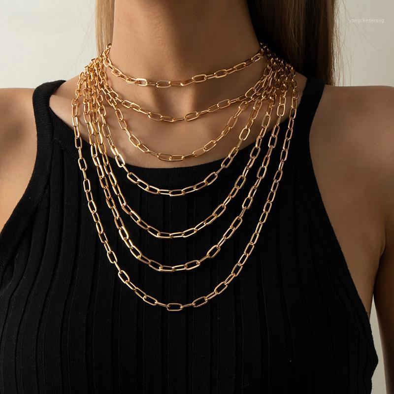 Chains 4 Pcs 7 Layered Thick Necklace Chain On Neck Hip Hop Chunky Choker Set For Women Fashion Jewelry 2021 Collar