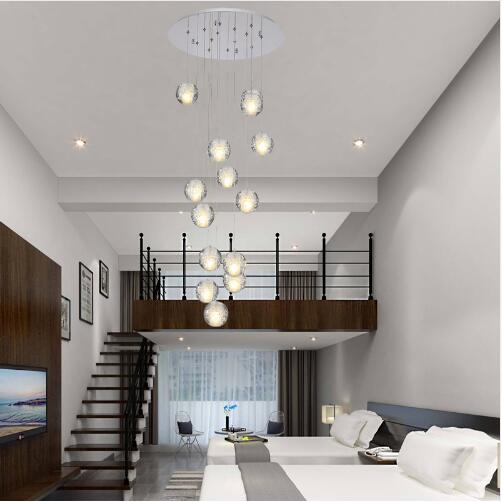 Modern Contemporary LED Crystal Chandelier Large Bubble Crystal Lamps 14 Lights 2M Hanging Lustres De Cristal Stair Pendant Lighting Fixture