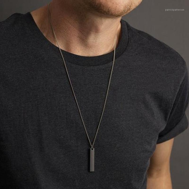 Chains Mirror Polished Stainless Steel Necklace Square Vertical Strip Bar Pendants Necklaces Jewelry For Man