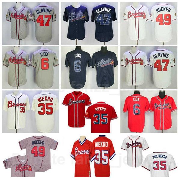 Retro Baseball 6 Bobby Cox Jersey 1974 1980 1995 1999 Vintage 21 Warren Sphan 41 Eddie Matthews 35 Phil Niekro 49 John Rocker Retire Red Whi