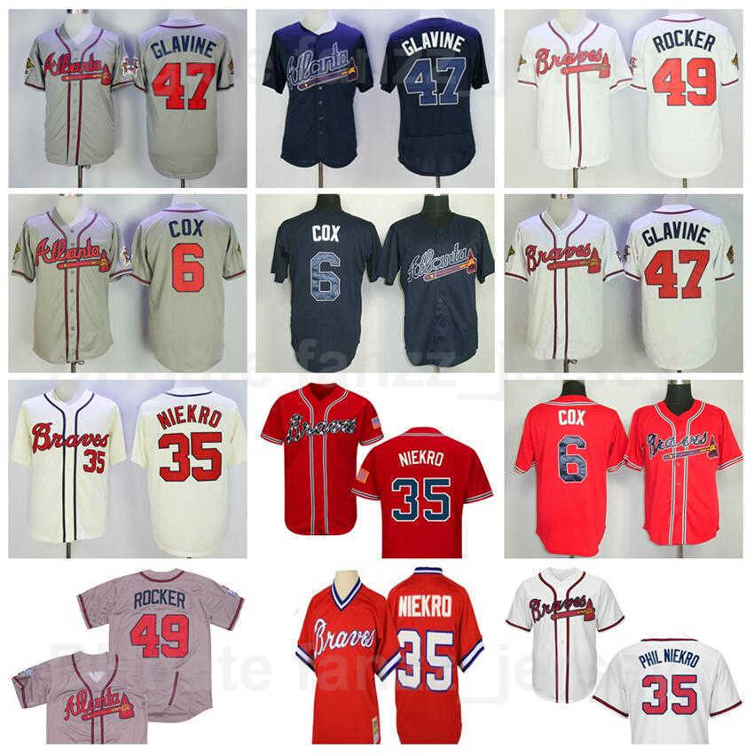 Retro Baseball 6 Bobby Cox Jersey 1974 1980 1995 1999 Vintage 21 Warren Sphan 41 Eddie Matthews 35 Phil Niekro 49 John Rocker Retire Red White Navy