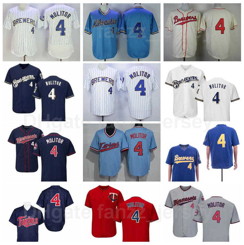 1948 Retire Baseball 4 Paul Molitor Vintage Jersey Men Pinstripe White Beige Navy Blue Team All Stitched Pullover Flexbase Retro Cooperstown Cool Ba