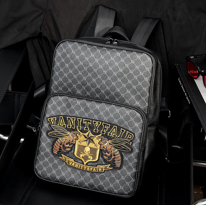 Wholesale factory men leather shoulder bag street personalized embroidery backpack outdoor leisure plaid travel backpacks bulk printed polka dot han