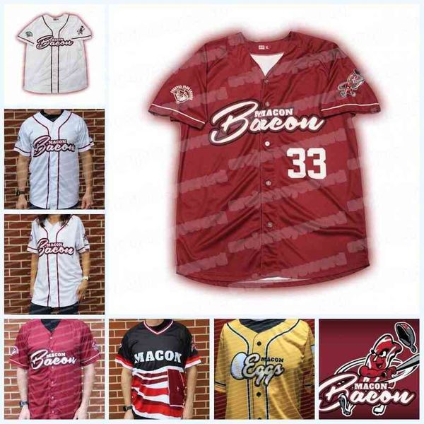 Macon Bacon Macon Eggs 100% Stitched Embroidery s Baseball Jerseys Custom Any Name & Number Men Women Youth