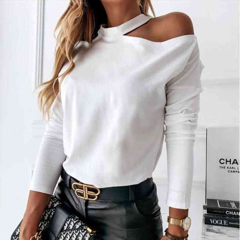 Winter Blouse Women Long Sleeve Off Shoulder Top Casual White Shirt Solid Color Loose Halter Fashion Woman Blouses