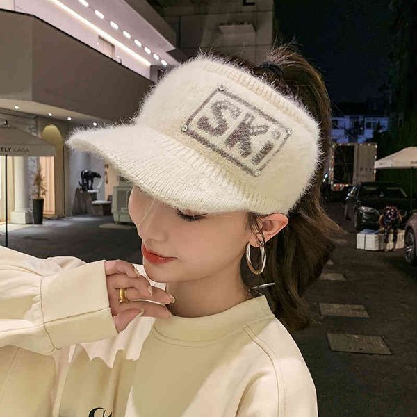 Caps Hats Autumn and Winter Empty Top Wool Women&#039;s Fashion Versatile Knitting Warm Duck Tongue Outcrop Headless Korean
