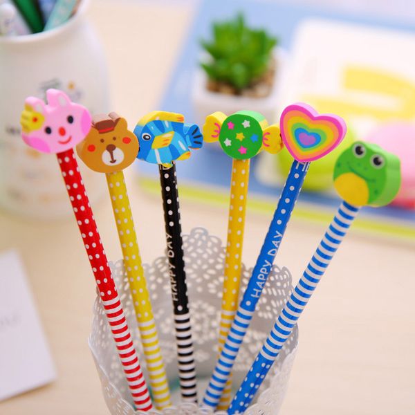 Cartoon Pattern Wood HB Pencil With Eraser Writing Pencils Lead Pen Children Drawing Sketching Stationery Kids Students School Season Teache