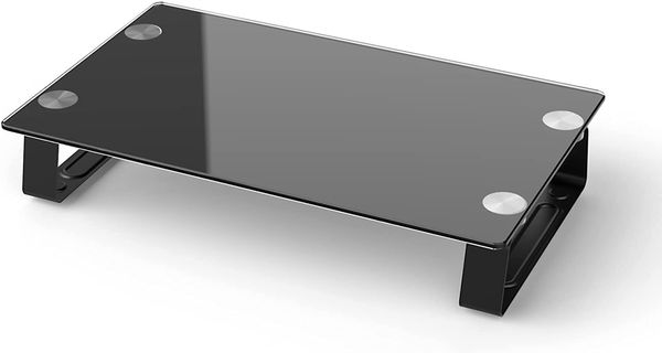 Tempered Glass Computer Monitor Stand Riser Multi Media Desktop Stand with Metal Base for Flat Screens LCD LED TV Monitor Laptop Notebook Pr