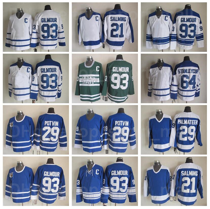 Men Vintage Classic Ice Hockey 93 Doug Gilmour Jersey 64 Stanleycup 29 Felix Potvin 29 Mike Palmateer 21 Borje Salming 17 Wendel Clark Retro Stitche