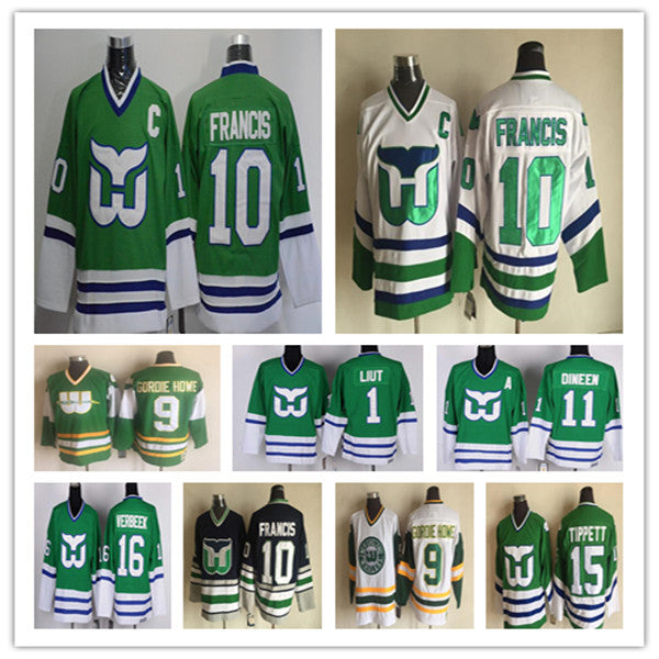 Men Retro Hartford Whalers Jersey Hockey 9 GORDIE HOWE 10 Ron Francis Ray Ferraro 5 Ulf Samuelsson Pat Verbeek Kevin Dineen 1 Mike Liut DAVE TIPPETT