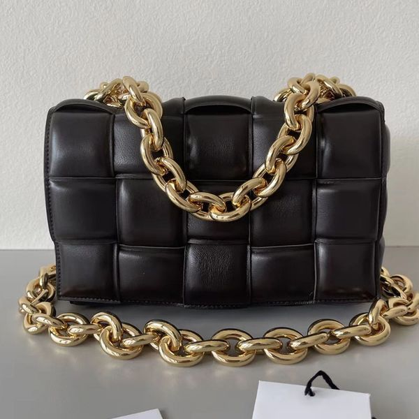 Bestselling Shoulder Bags Fashion woven bag Genuine Leather Cross body handbags Plain Knitting Chains Button Sequined Soft Quilted Single Sa