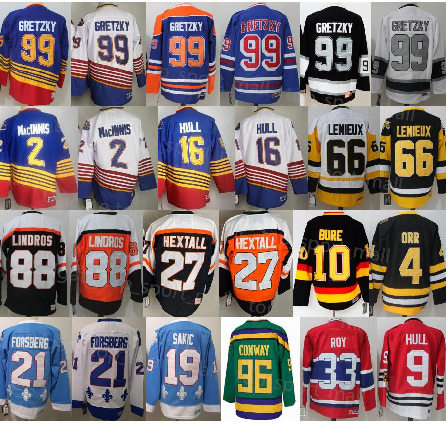 Vintage Hockey Jerseys Pavel Bure Al Macinnis Brett Hull Orr Wayne Gretzky Bobby Clarke Eric Lindros Patrick Roy Howe Sakic Peter Forsberg Charlie C