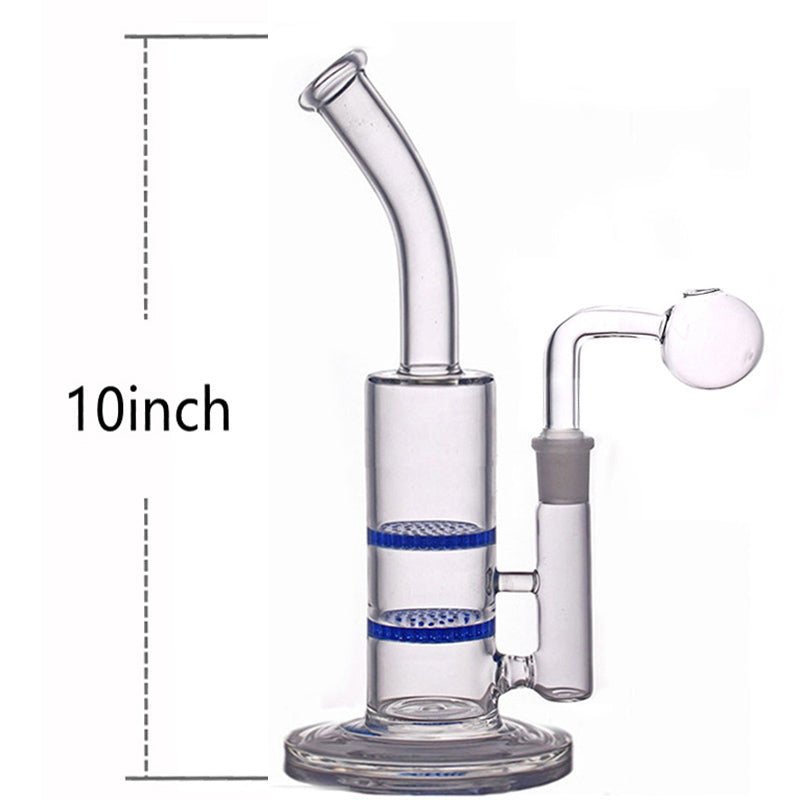 Hot Popular 10inch Honeycomb Perc Glass Bong Water Smoking Pipe Hookah Bubbler Dad Rig with Big Size Oil Pot Large Stock