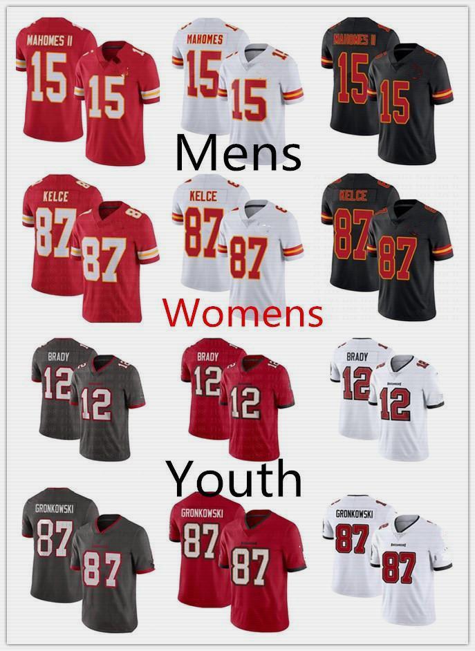 2021 High quality Mens Womens Youth Football Jerseys 15 Patrick Mahomes 87 Travis Kelce 12 Tom Brady 87 Rob Gronkowski