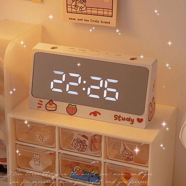 W&G Ins Digital Clock Table Sze Alarm Cute Silent Mirror Student Desktop LED Electronic for Children 220311