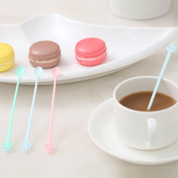 Wholesale- Candy color coffee stirrer bar spoon milk Fruit small stir bar Long Handled Spoon mixing Melamine Plastic Spoon 12.7*1cm LX3559