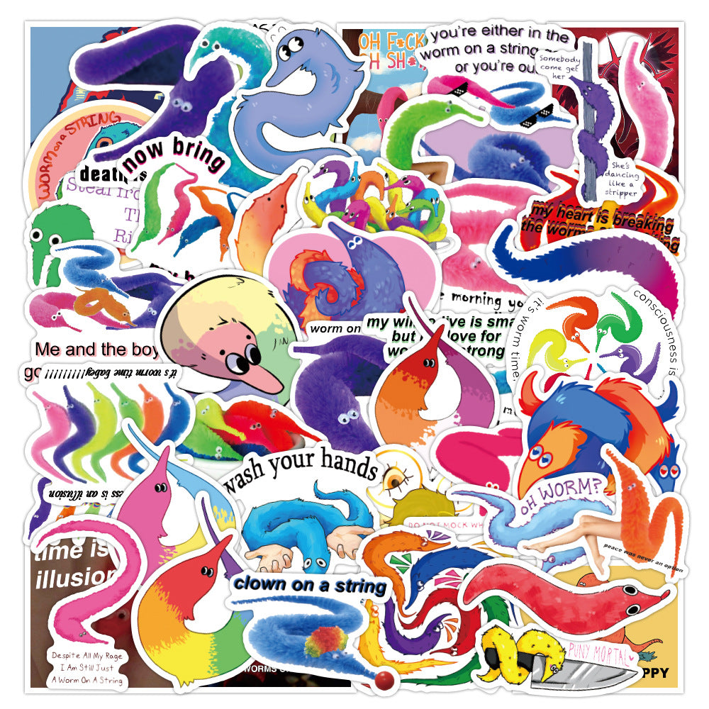 3 Sets=150PCS Magic Worm Sticker Notebook Scooter Refrigerator Water Cup Helmet Sticker