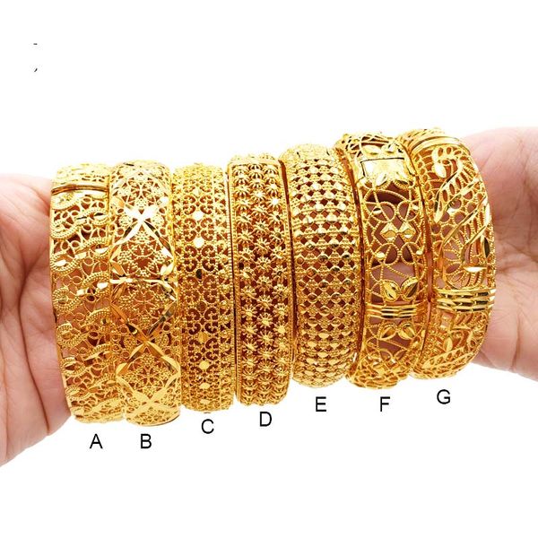 New Fashion Hollow Openable Gold Color Wedding Bangles for Women Bride Bracelets Dubai Jewelry gifts