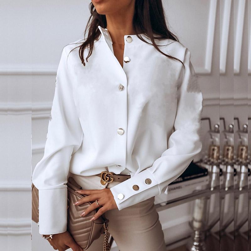 Elegant White Blouse Shirt Women&#039;s Long Sleeve Buttton Fashion Woman Blouses 2020 Womens Tops and Blouses Solid Spring Tops