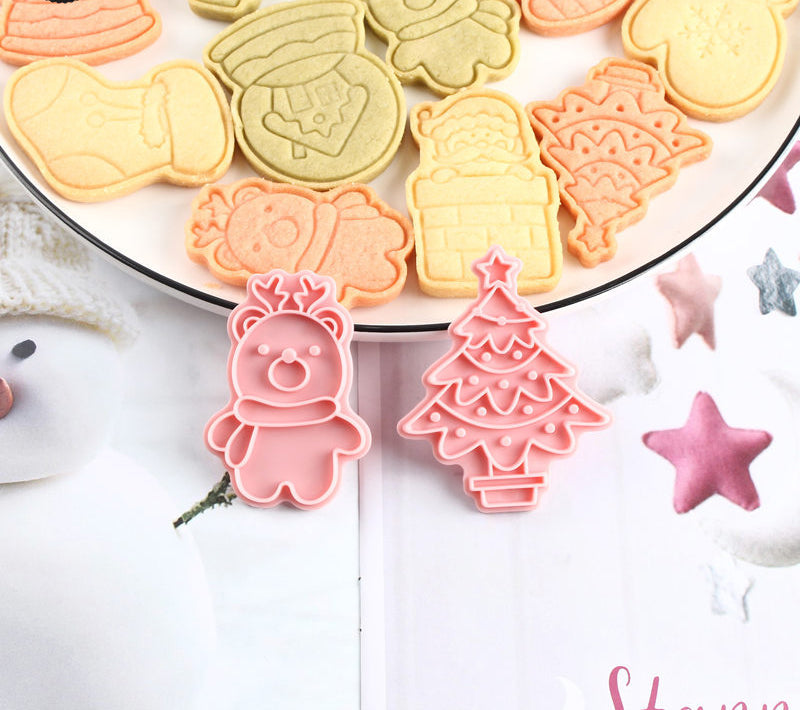 Home kitchen cookie mold multi-shape 3D frosting cookies sugar turning plastic pressure home baking kit can be used for holiday parties