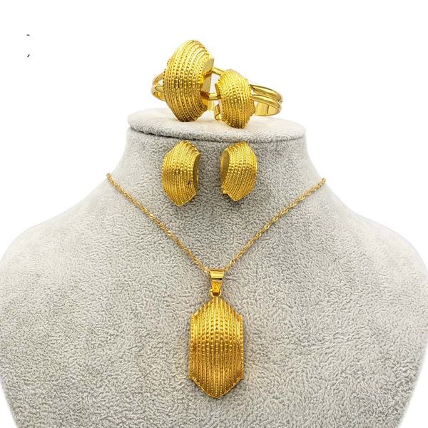 Ethiopian jewelry sets Big Coin Pendant Necklace Earring Ring Golden gifts for women African dubai Habesha bridal set