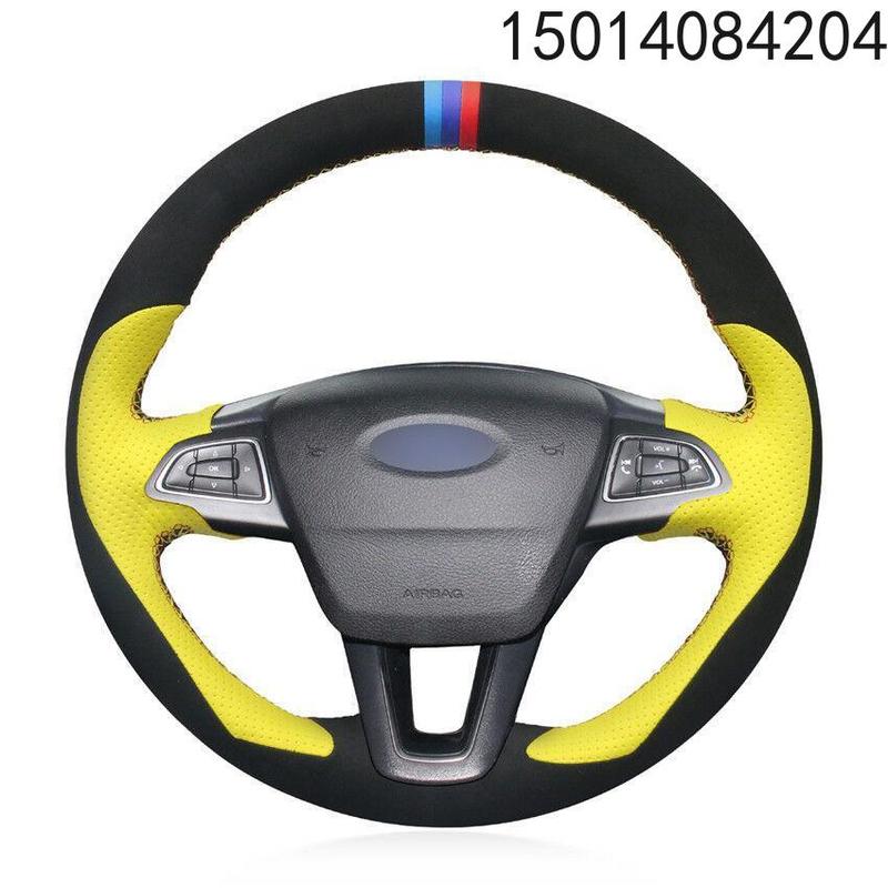 For Ford Focus 3 2015-2018 car steering wheel cover black suede yellow leatherAnti-slip fit all season car accessories