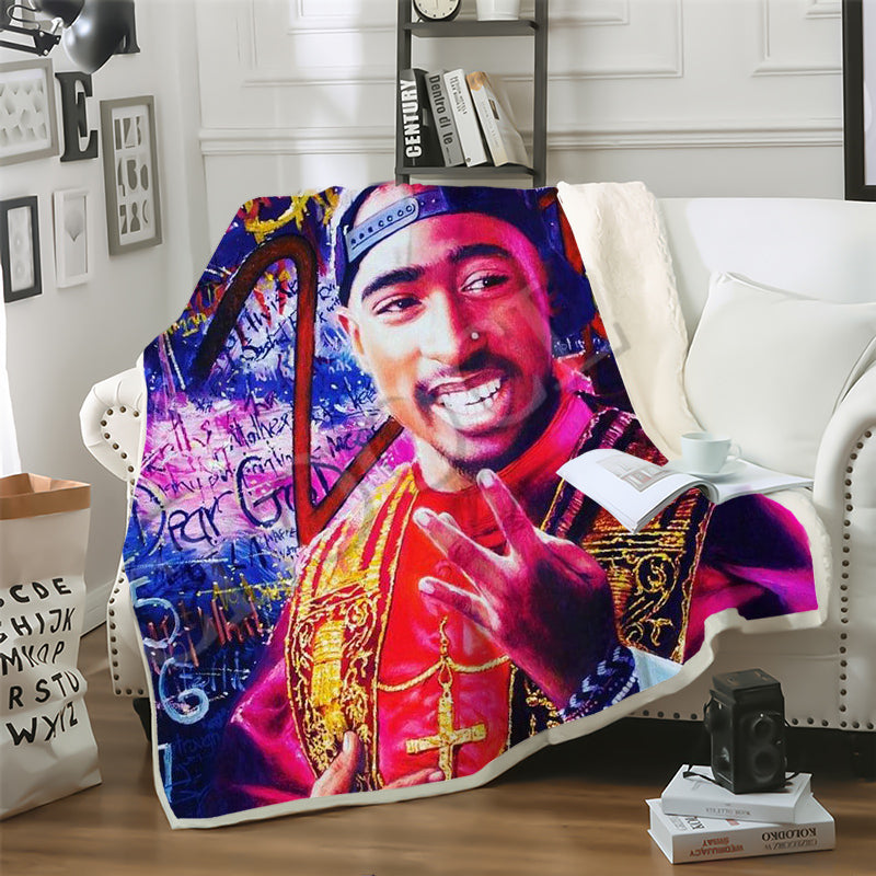 CLOOCL Popular Hip Hop Rapper Tupac Amaru Shakur 2pac Blanket 3D Print Double Layer Sofa Travel Teens Women Men Bedding Throw Plush Quilt