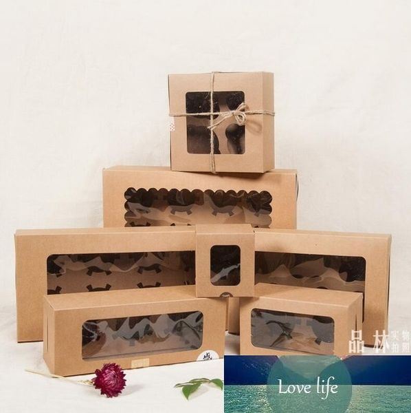Qi Size:16*16*7.5cm 10pcs-lot 2-12 Grains Kraft Paper Cake Box With Clear Window Paper Cupcake Box for Birthday Party Use