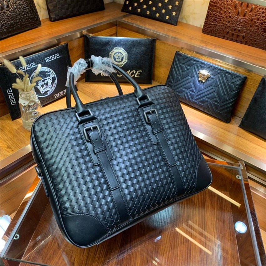 Hand knitted brand briefcases new arrival high quality business bags for men genuine leather business laptop bags