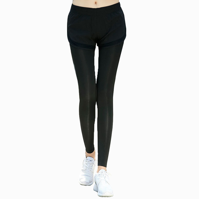 Women Leggings sportswear women&#039;s sheer Yoga Pants spring and summer high stretch running fitness mesh fake two piece pants