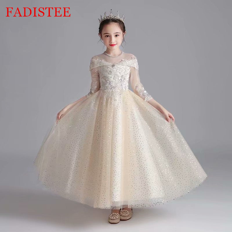 FADISTEE champagne floor-length lace Pretty Flower Girl Dresses vestidos lace Baby Girl Infant Dress Kids Formal Wear girls dress