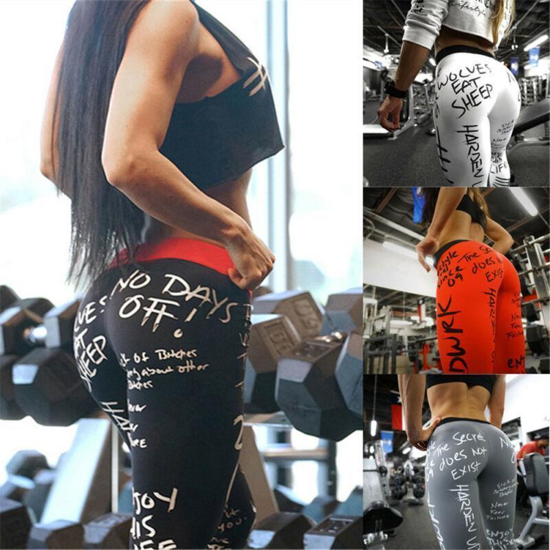 Letter Print Leggings Women Slim Fitness High Waist Elastic Workout Gym Sport Running