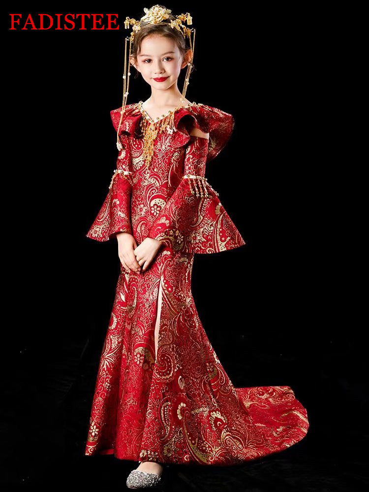 FADISTEE Girl dress Flower Girl Dresses vestidos lace Baby Girl Infant Dress Kids Formal Wear girls dress Floor-Length Satin Print