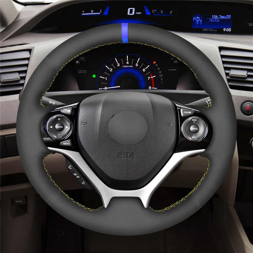 DIY Black Suede Hand Sew Comfortable Soft Steering Wheel Cover for Honda Civic Civic 9 2012-2015 car interior accessories