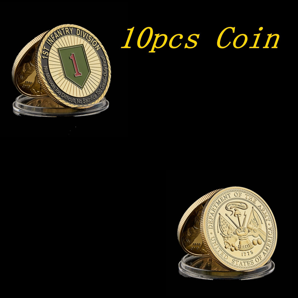10PCS 1775 US Free Liberty Craft Department of Army 1st Infantry Division Souvenir Challenge Coin USA W- Capsule Protection