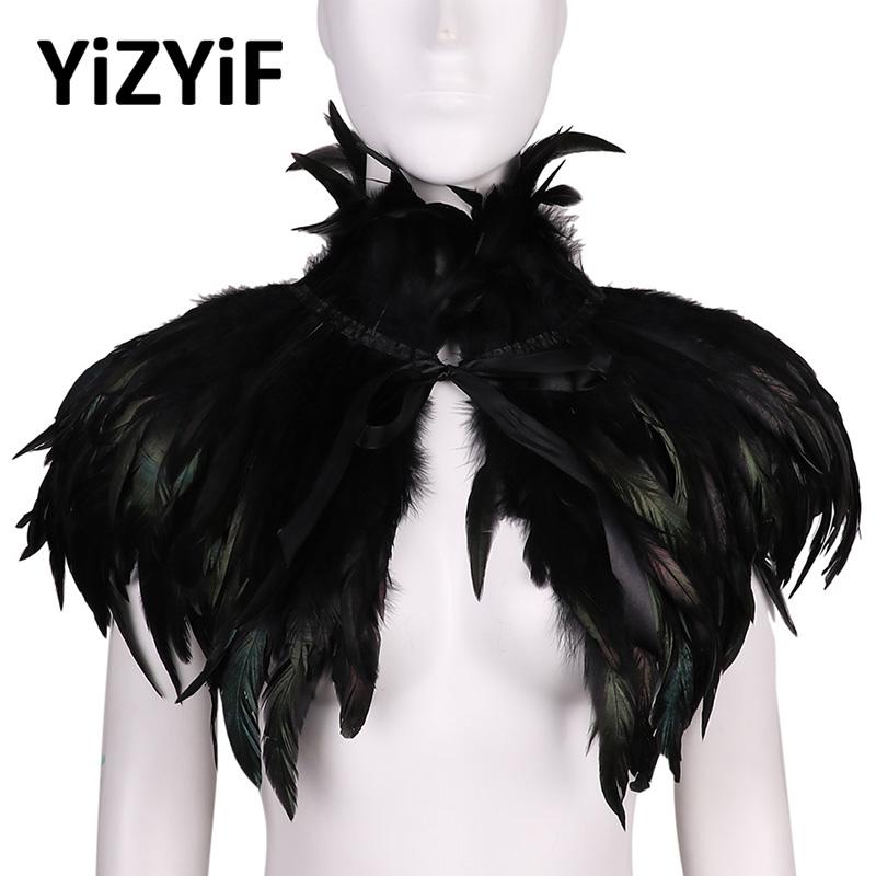 Scarves Gothic Victorian Feather Cape Shawl Scarf Choker Wraps Poncho Stole Collar Halloween Cosplay Costume Rave Party