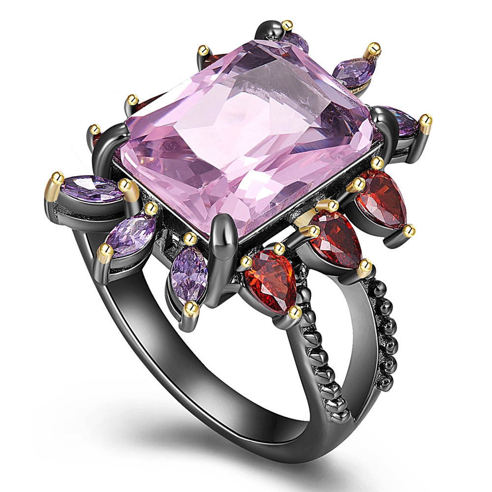 Very Beautiful Ring Pave a big Rectangle Shape Pink Crystal Sweet Pretty Jewellery Large design Luxury Rings